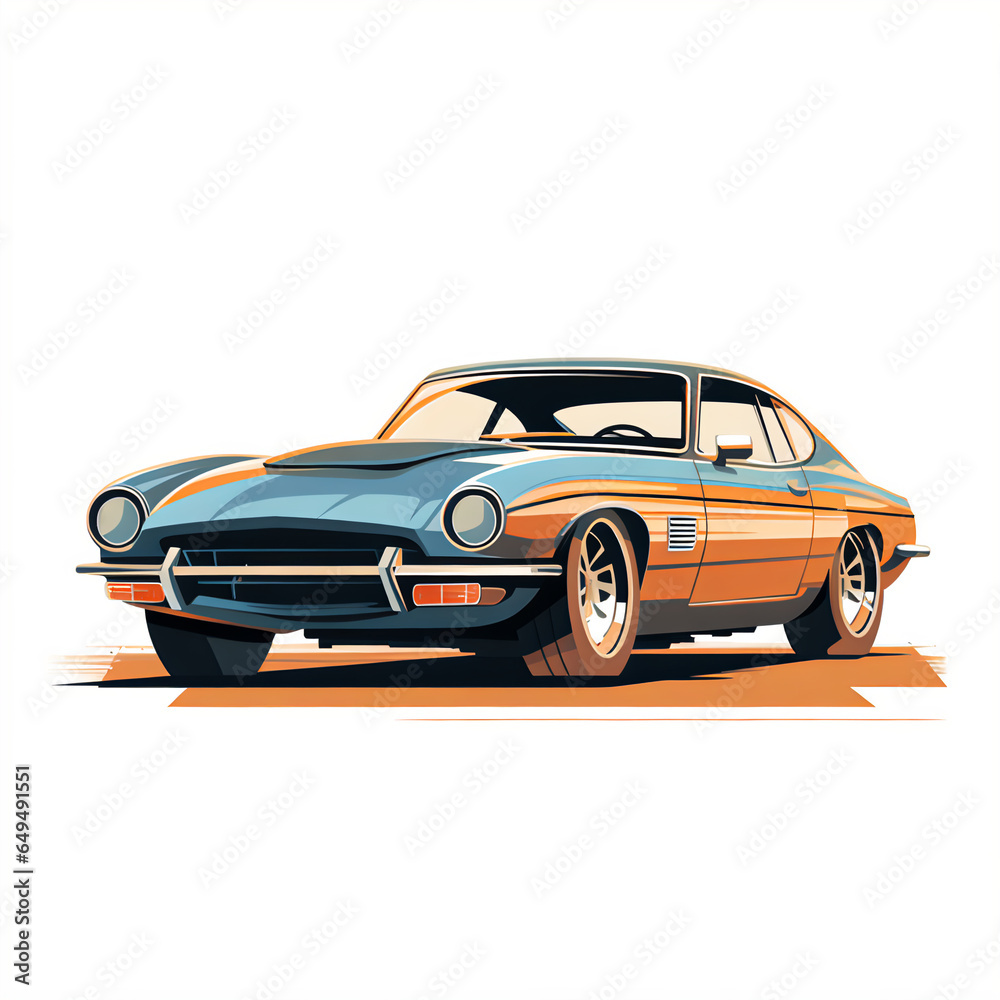 Dynamic Car Illustration in Flat Color Palette Showcasing Speed, Precision, and Power with Striking Shadowing for Depth