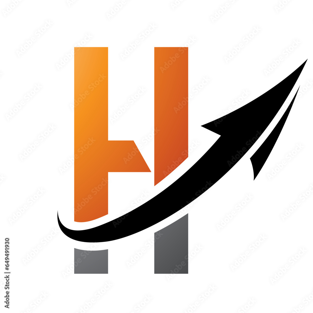 Orange and Black Futuristic Letter H Icon with an Arrow Orange and Black Futuristic Letter H Icon with an Arrow