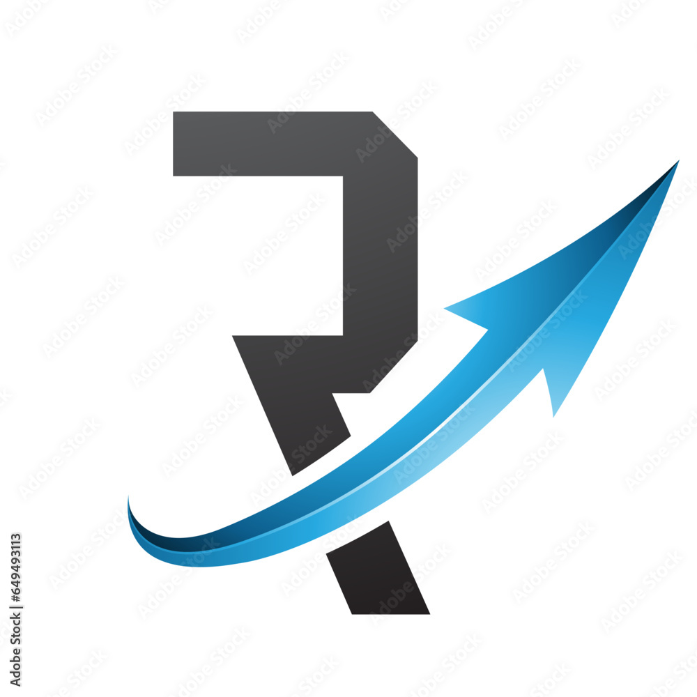 Blue and Black Futuristic Letter R Icon with a Glossy Arrow Blue and Black Futuristic Letter R Icon with a Glossy Arrow