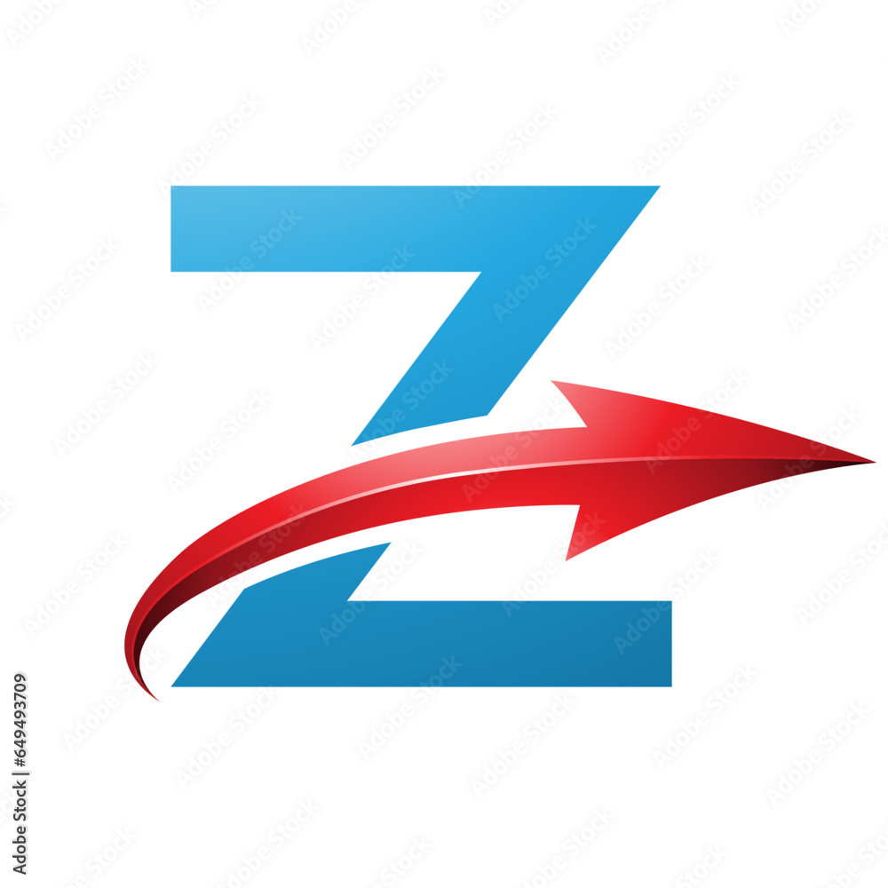 Blue and Red Uppercase Letter Z Icon with a Glossy Arrow Blue and Red Uppercase Letter Z Icon with a Glossy Arrow