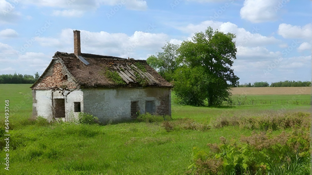 田舎の放棄された農家、廃墟|Abandoned farmhouse in the countryside, ruins. Generative AI 田舎の放棄された農家、廃墟|Abandoned farmhouse in the countryside, ruins. Generative AI