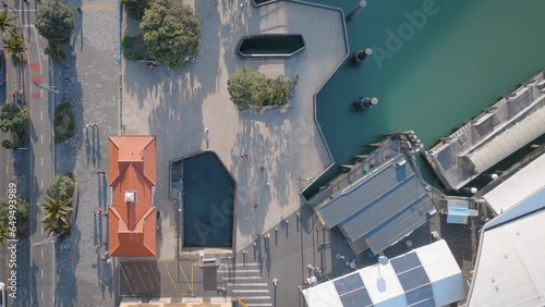 Aerial: top down view of auckland city waterfront, New Zealand photo