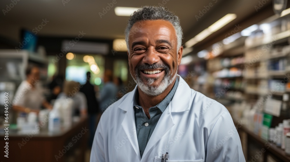 A pharmacy technician or doctor in a pharmacy. Generative AI. 