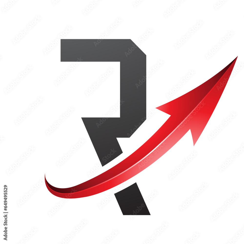 Red and Black Futuristic Letter R Icon with a Glossy Arrow Red and Black Futuristic Letter R Icon with a Glossy Arrow