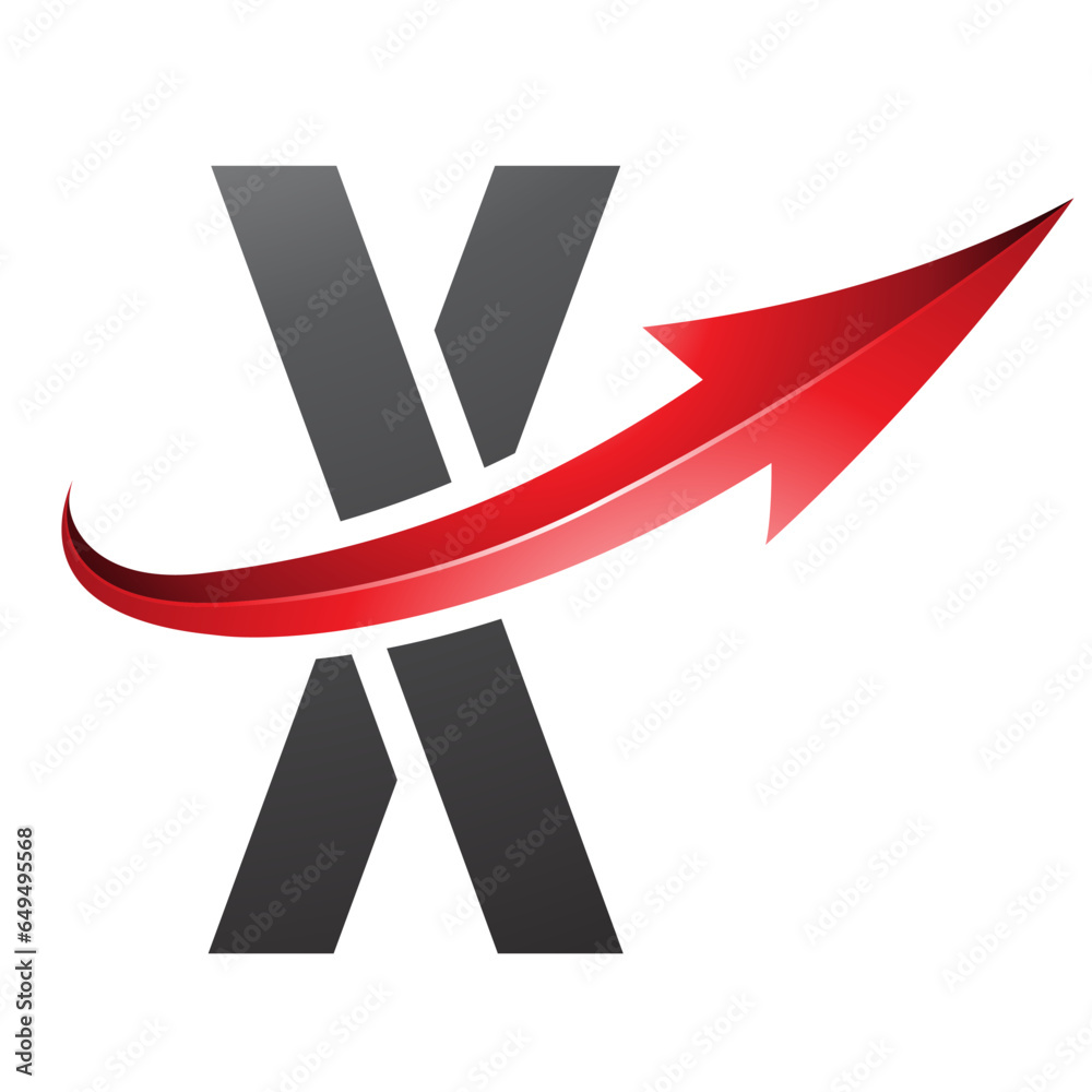 Red and Black Futuristic Letter X Icon with a Glossy Arrow Red and Black Futuristic Letter X Icon with a Glossy Arrow