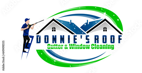 Power wash logo with roof concept. Cleaning Service logo vector