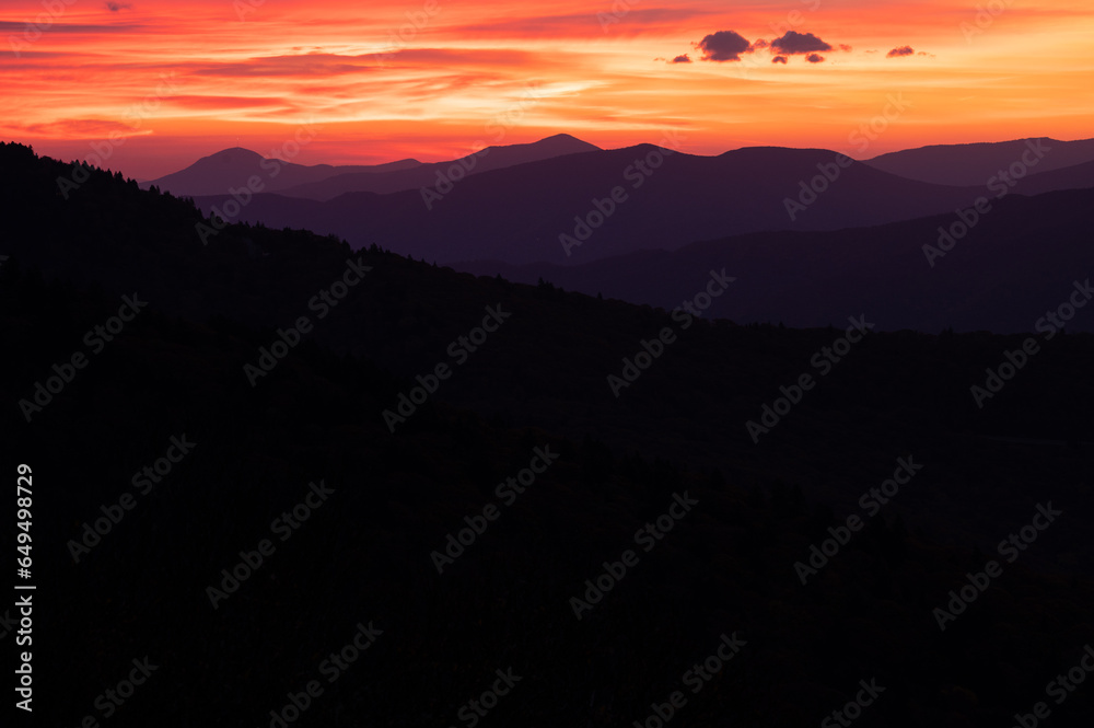 Sunrise Over The Blue Ridge Mountains With Copy Space Below