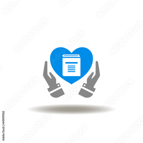 Vector illustration of hands care and heart with book. Icon of book festival. Symbol of love for education. © wladimir1804