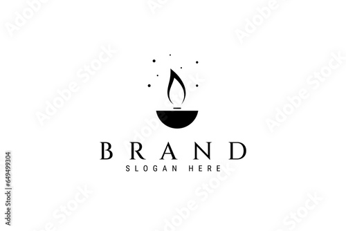 Silhouette candle logo with burning flame wick in flat illustration design