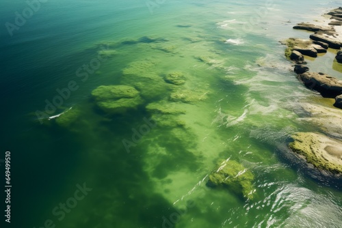 The world's oceans are turning green, acquiring an emerald color. Consequences of climate change. Ecology concept.
