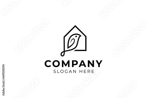 Home bird logo with leaf nature design vector