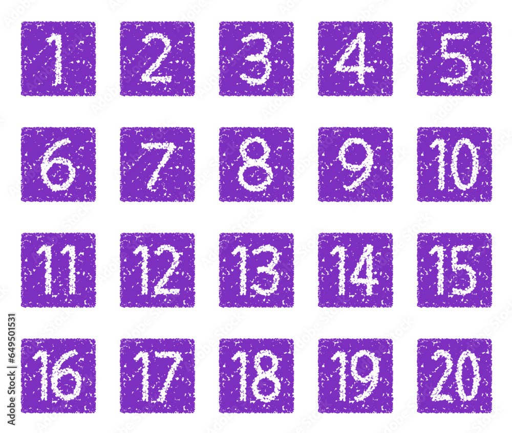 手描きのクレヨン素材 20までの数字アイコンセット 手描きのクレヨン素材 20までの数字アイコンセット