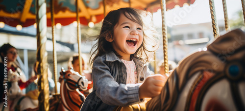 child having fun on carousel
