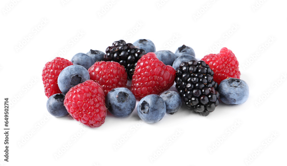 Many different ripe berries isolated on white Many different ripe berries isolated on white