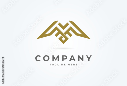 Initial M or FF Eagle logo. Modern eagle with letter M or FF combination. flat design logo template. vector illustration
