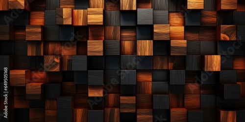 Wooden Ebony Creative Abstract Geometric Texture. Screen Wallpaper. Digiral Art. Abstract Bright Surface Geometrical Horizontal Background. Ai Generated Vibrant Texture Pattern.