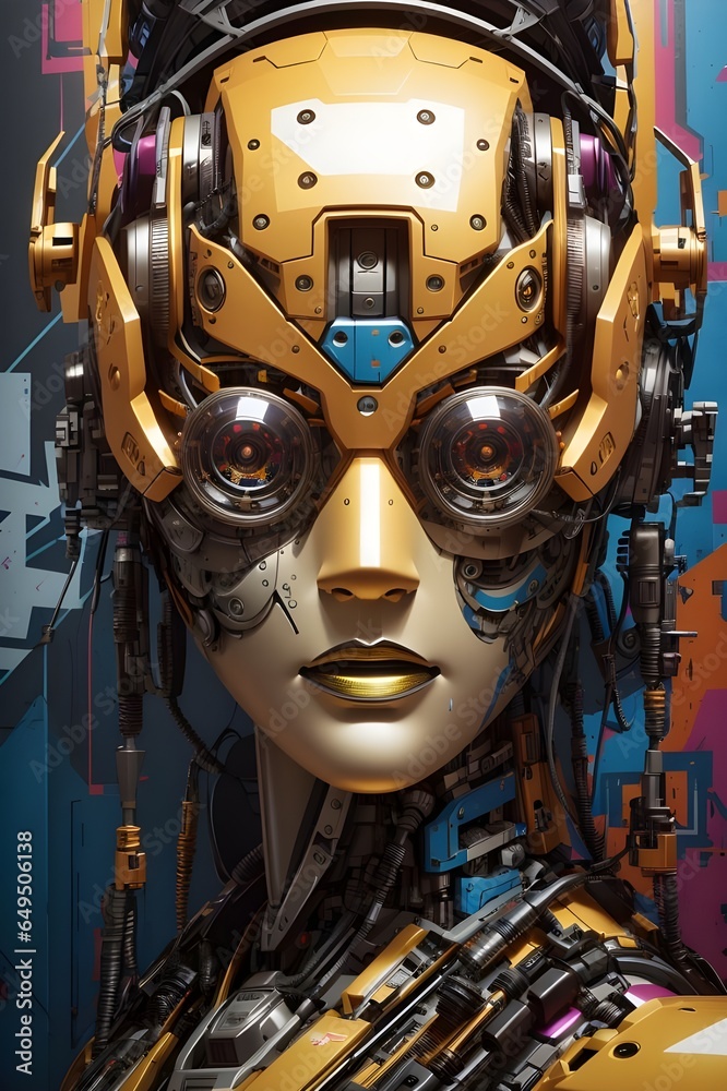 Fototapeta premium Menacing Robot Face - Generative AI