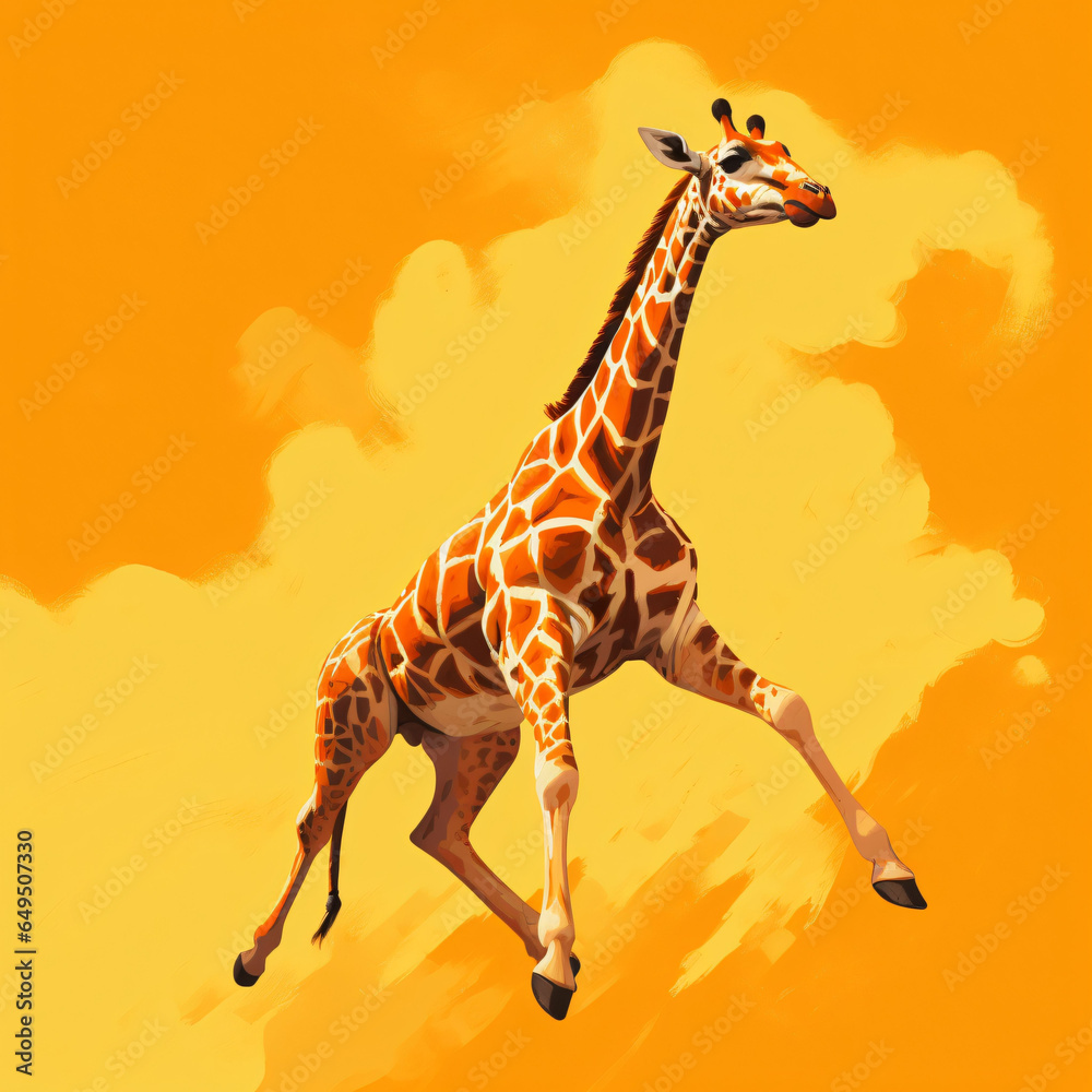 Fototapeta premium jumping giraffe on an orange background