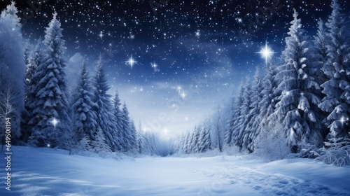 Blankets of snow sparkle in the moonlight, turning the world into a glistening winter wonderland. © Kanisorn