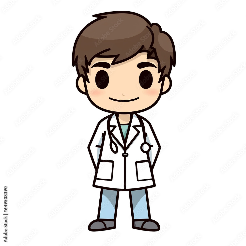 Cute smiling cartoon man doctor with a stethoscope isolated on white background.