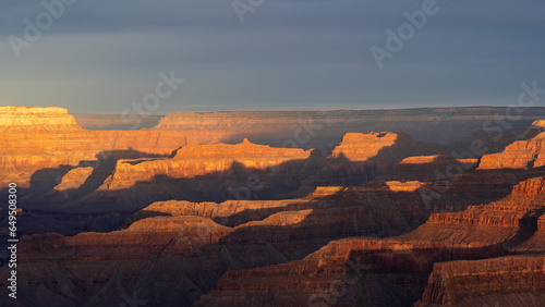 USA, Arizona, Grand Canyon National Park, South Rim, Aerial view of south rim of Grand Canyon at sunset
