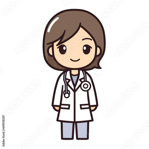 Cute smiling cartoon lady doctor with a stethoscope isolated on white background.