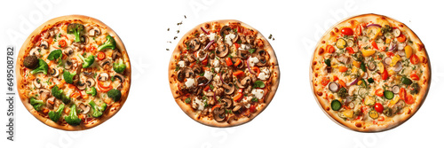 A set of different types of pizzas Isolated on transparent background