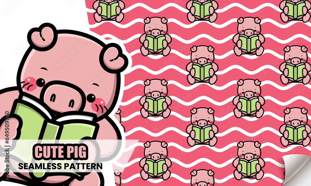 Seamless pattern with cute pig. Cartoon pig vector illustration