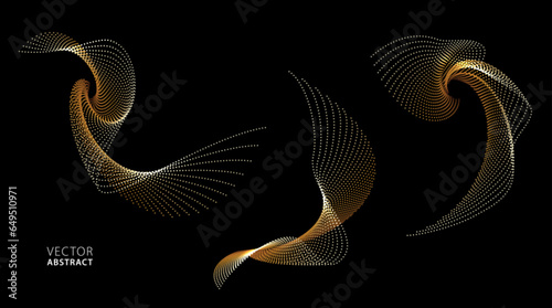 Set of Gold Wavy Graphic Elements. Dotted Shapes.  Abstract Vector Illustration.
