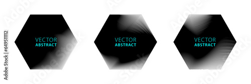 Set of Hexagonal Graphic Elements. Light and Shadow Texture. Vector Monochrome Illustration.