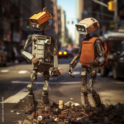 Semi-broken roadworkers robots photo