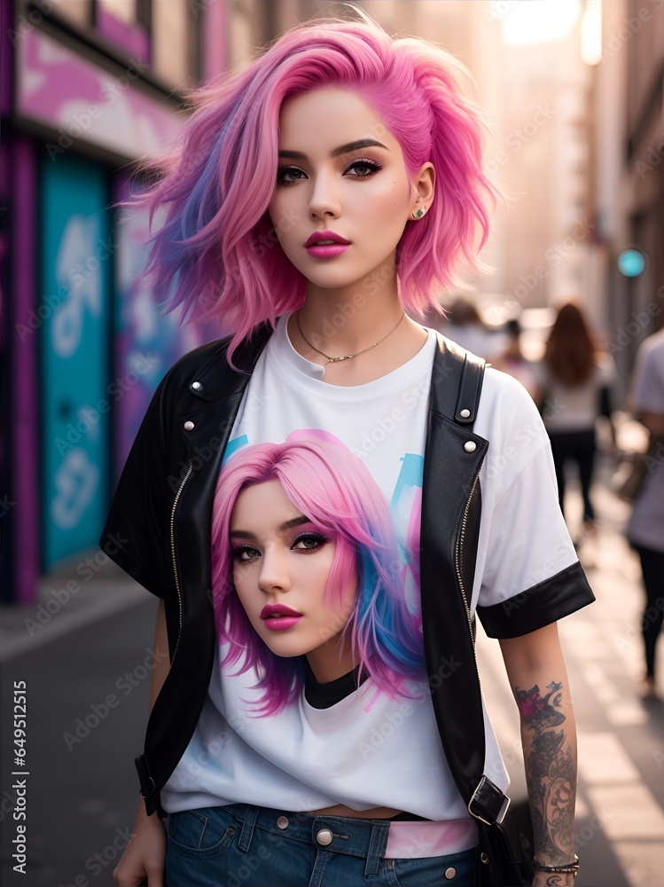 portrait of  street style girl wearing graphic tee