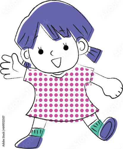 手を振る女の子のイラスト