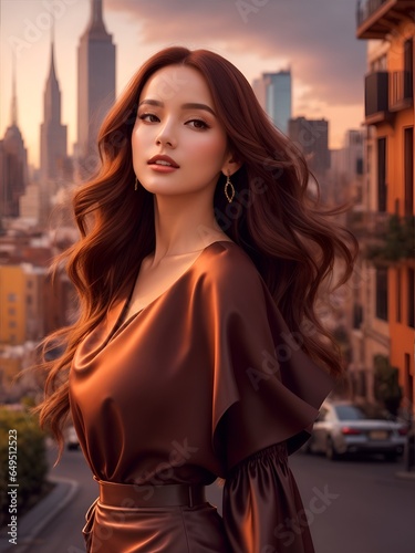 portrait of woman in off-the-shoulder top with dramatic bell sleeves