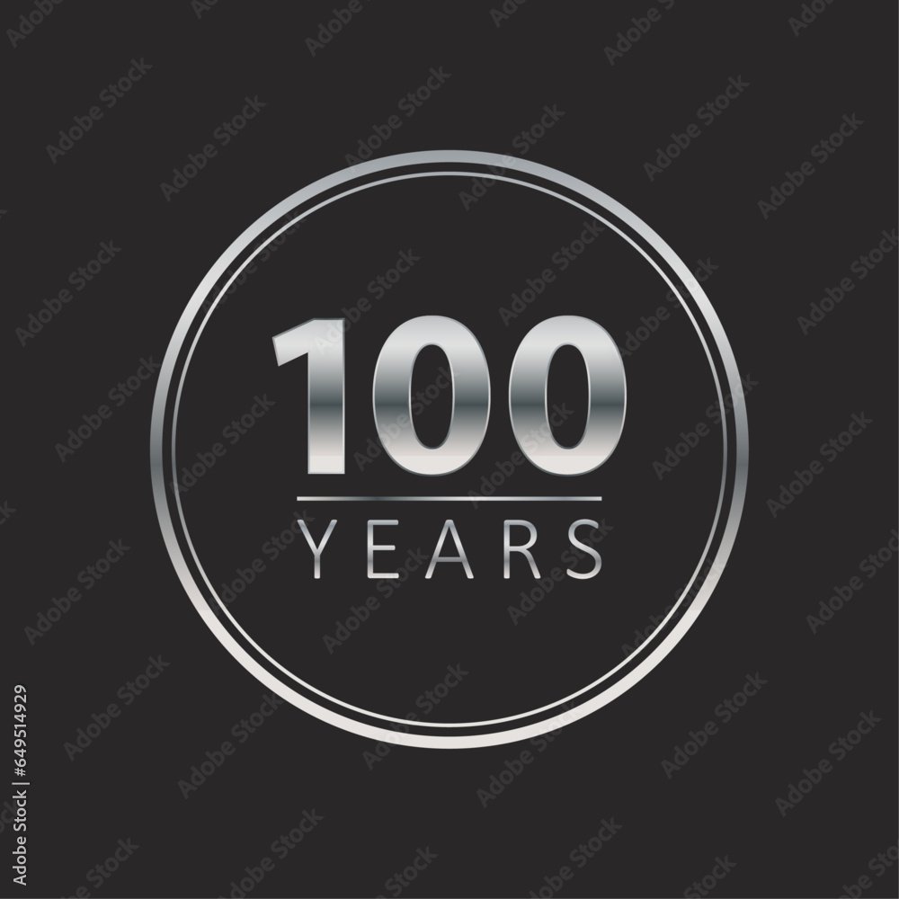100 years for celebration events, anniversary, commemorative date. silver one hundred years logo. badge
