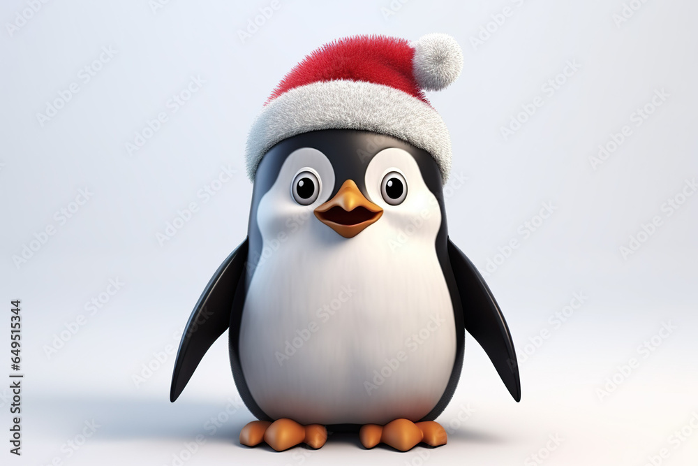 Fototapeta premium Cute penguin wearing Christmas hat. 