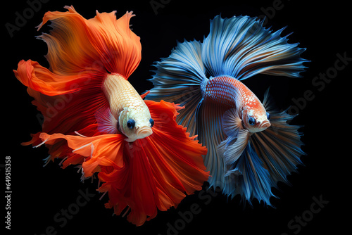 Two Siamese fighting fish isolated on black background.  © Teeradej