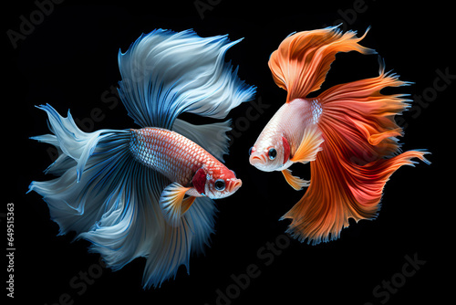 Two Siamese fighting fish isolated on black background.  © Teeradej