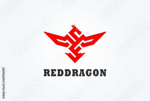 Dragon Logo. modern dragon logo with red color. Flat Vector Logo Design Template. vector illustration