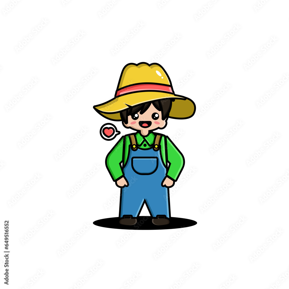 cute boy farmer cartoon vector icon illustration people nature icon concept isolated