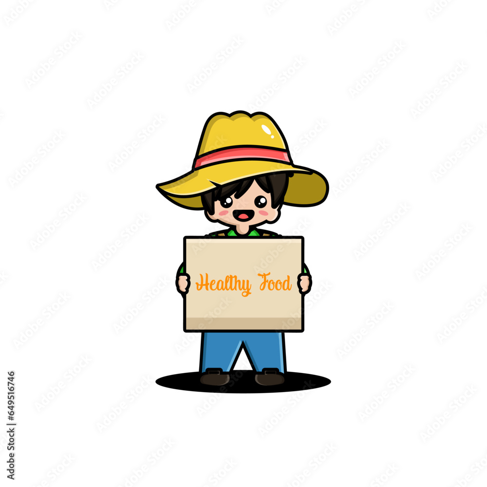 cute boy farmer cartoon vector icon illustration people nature icon concept isolated