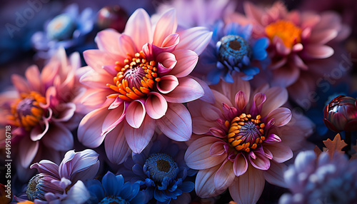 A vibrant bouquet of colorful flowers brings nature beauty generated by AI