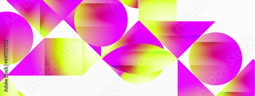 Serene gradient template. Circles and triangles mingle in minimalist perfection. Gentle fusion of forms and hues creates balanced yet captivating backdrop, embodying modern sophistication