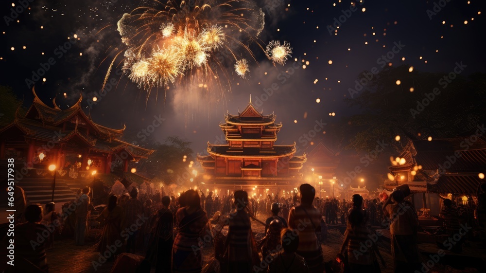 Japan festival celebrating with night sky background. - obrazy, fototapety, plakaty 