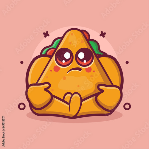 kawaii triangle sandwich food character mascot with sad gesture isolated cartoon in flat style design 