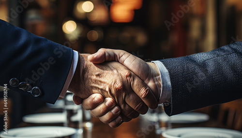 Successful businessmen shaking hands in a professional office environment generated by AI