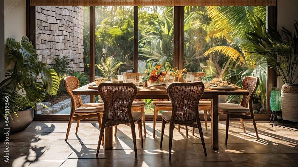 Fototapeta premium modern tropical dining room design interior design inspiration