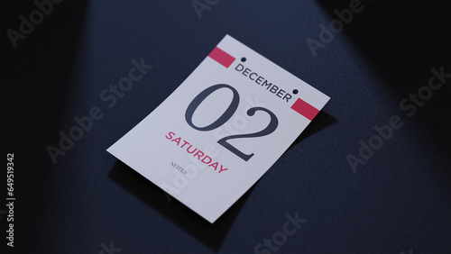 December 2nd Calendar date. scraps of calendar paper on the floor