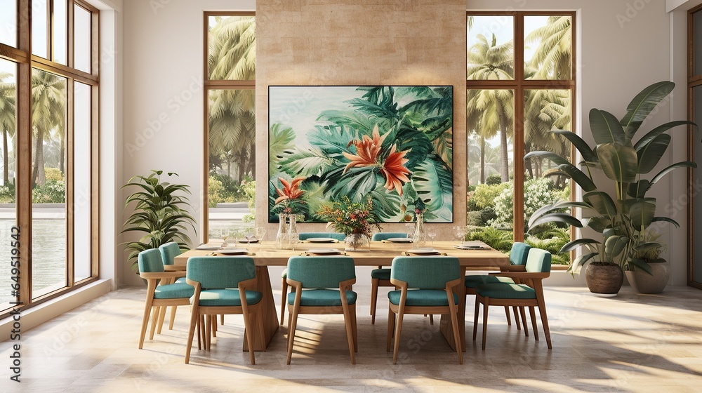 Fototapeta premium modern tropical dining room design interior design inspiration