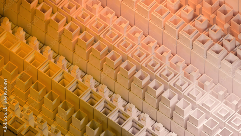 Fototapeta premium Square 3d columns move in mechanical waves. Design. Columns move in 3d waves up and down with effect of machine. Mechanical structure of moving abstract columns